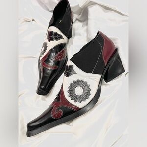 Vintage NIB Materia Prima Goffredo Fantini Leather Cowgirl Patch Heeled Booties